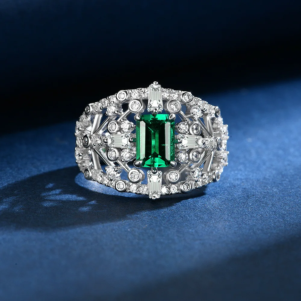 New S925 silver ring rectangular 5 * 7 inlaid 1 carat cultivated emerald women's ring wedding jewelry 
New S925 silver ring rectangular 5 * 7 inlaid 1 carat cultivated emerald women's ring wedding jewelry