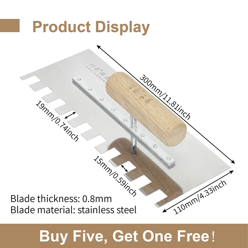 30x11cm Stainless Steel Plastering Trowel Hand Construction Tool Left Notch Teeth for Tiles 15mm Installation and Floor Leveling
30x11cm Stainless Steel Plastering Trowel Hand Construction Tool Left Notch Teeth for Tiles 15mm Installation and Floor Leveling