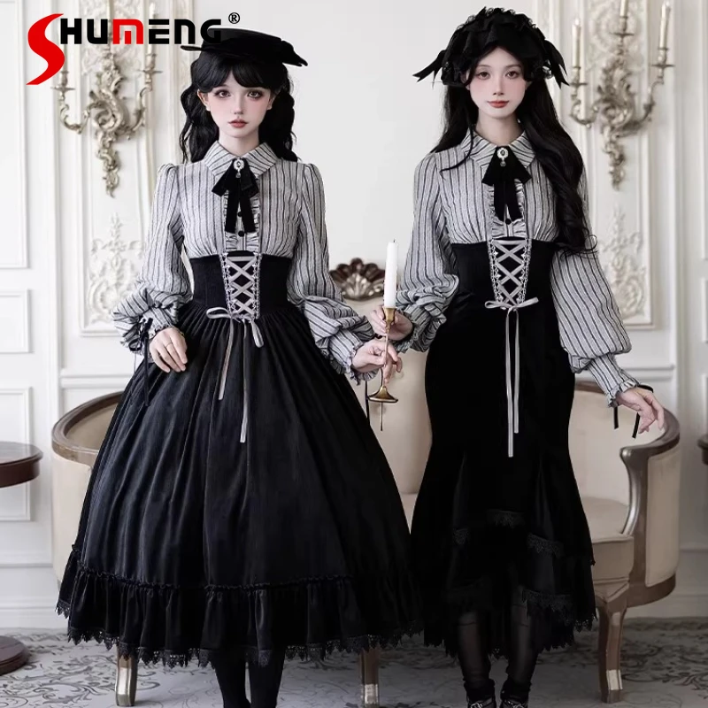 Japanese Rojita Style Original Fake Two-Piece Fishbone OP Mermaid Twin Dress Winter New Lolita Long Sleeves Lace--up Dresses Set
Japanese Rojita Style Original Fake Two-Piece Fishbone OP Mermaid Twin Dress Winter New Lolita Long Sleeves Lace--up Dresses Set
