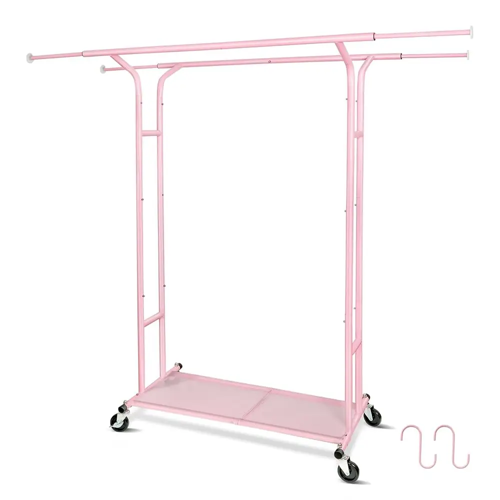 Pink Heavy Duty Double Rod Garment Ra For Hanging Clothes, Rolling Clothes Organizer Commercial Metal With Lockable Wheels
Pink Heavy Duty Double Rod Garment Ra For Hanging Clothes, Rolling Clothes Organizer Commercial Metal With Lockable Wheels