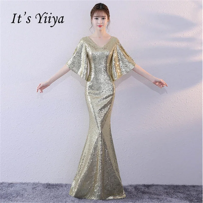 It's YiiYa Customized Evening Dress Golden Sequins V-Neck Half Sleeves Mermaid Floor Length Plus size Woman Party Formal Gowns
It's YiiYa Customized Evening Dress Golden Sequins V-Neck Half Sleeves Mermaid Floor Length Plus size Woman Party Formal Gowns