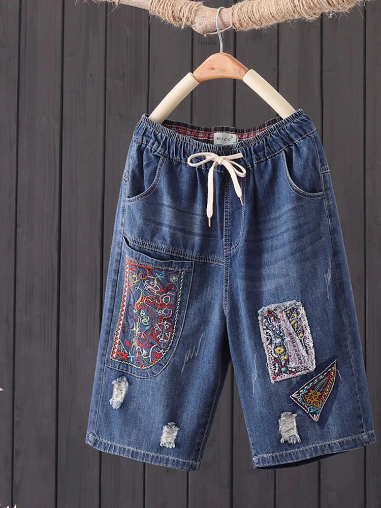 8861 Summer Ethnic Style Embroidery Half Shorts Jeans For Women Casual Loose Straight High Waist Drawstring Denim Pants Female
8861 Summer Ethnic Style Embroidery Half Shorts Jeans For Women Casual Loose Straight High Waist Drawstring Denim Pants Female