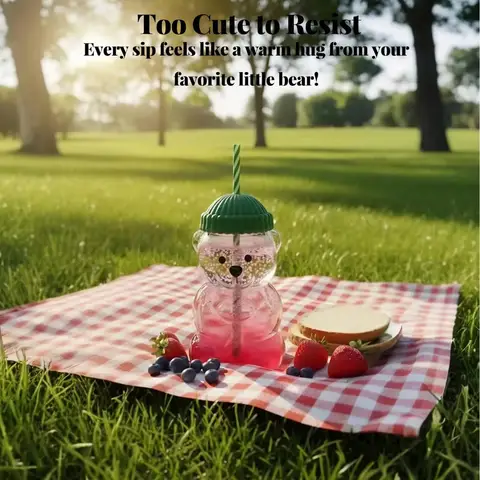 500 ml Bärenglas-Strohhalmbecher, großes Fassungsvermögen, niedlicher Deckel, direktes Getränk, langlebig für tägliche Getränke