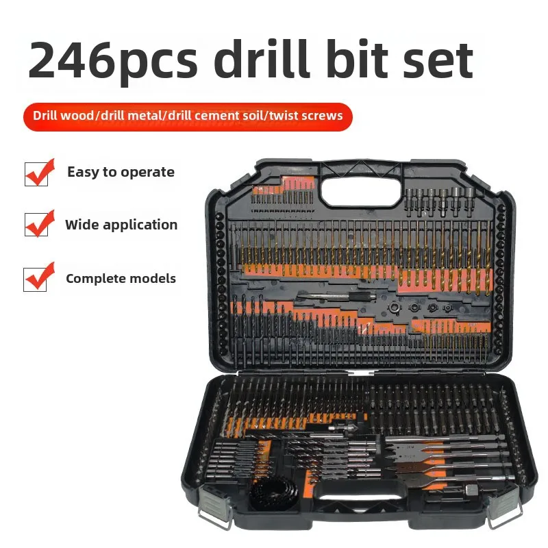 Complete 246-Piece Woodworking Drilling Kit with Electric Drill, Hole Saw, and Metalworking Tools Set
Complete 246-Piece Woodworking Drilling Kit with Electric Drill, Hole Saw, and Metalworking Tools Set