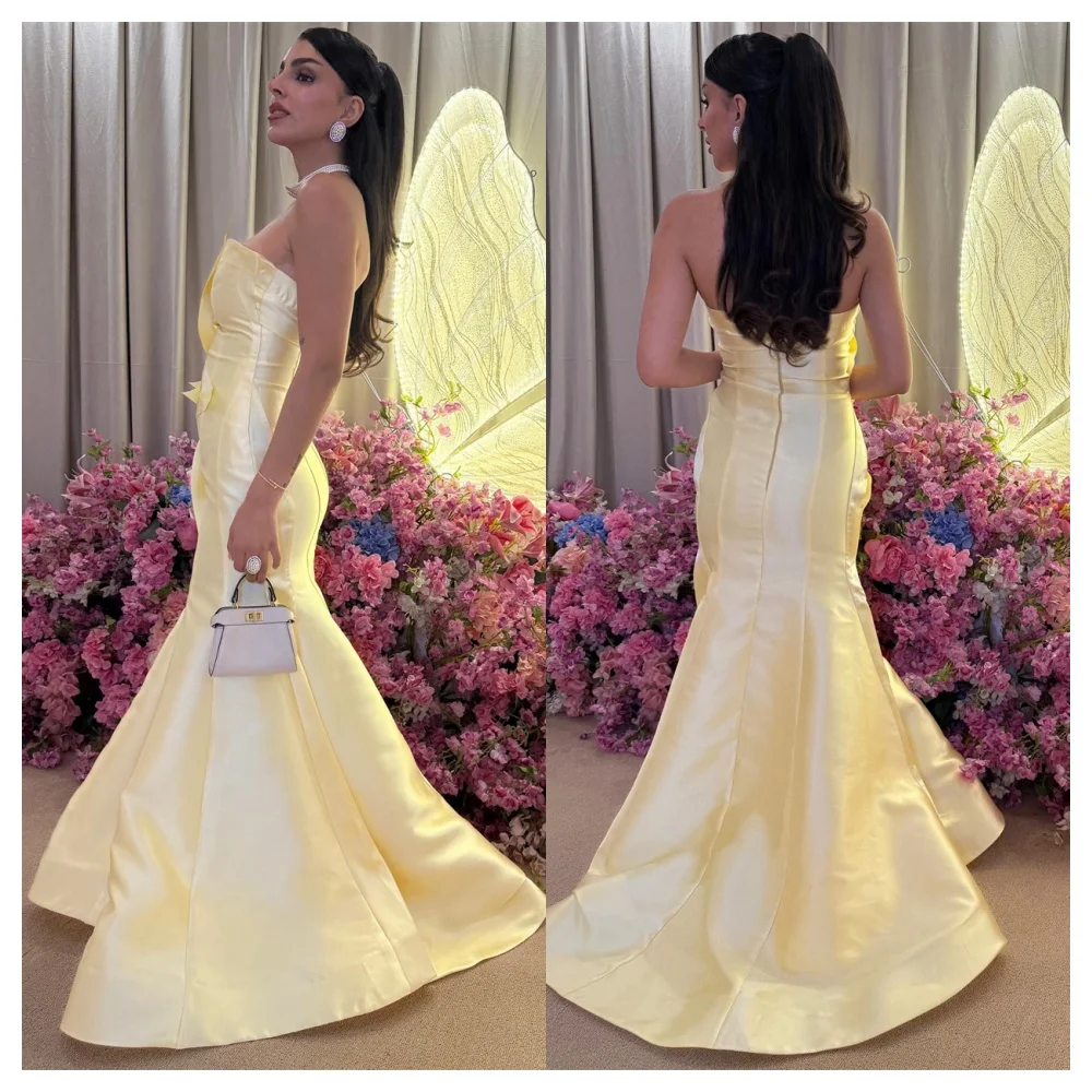 Customized Classic Yellow Satin Evening Dress Modern Strapless Sleeveless Party Dress Formal A-Line Floor Length Celebrity Gowns
Customized Classic Yellow Satin Evening Dress Modern Strapless Sleeveless Party Dress Formal A-Line Floor Length Celebrity Gowns