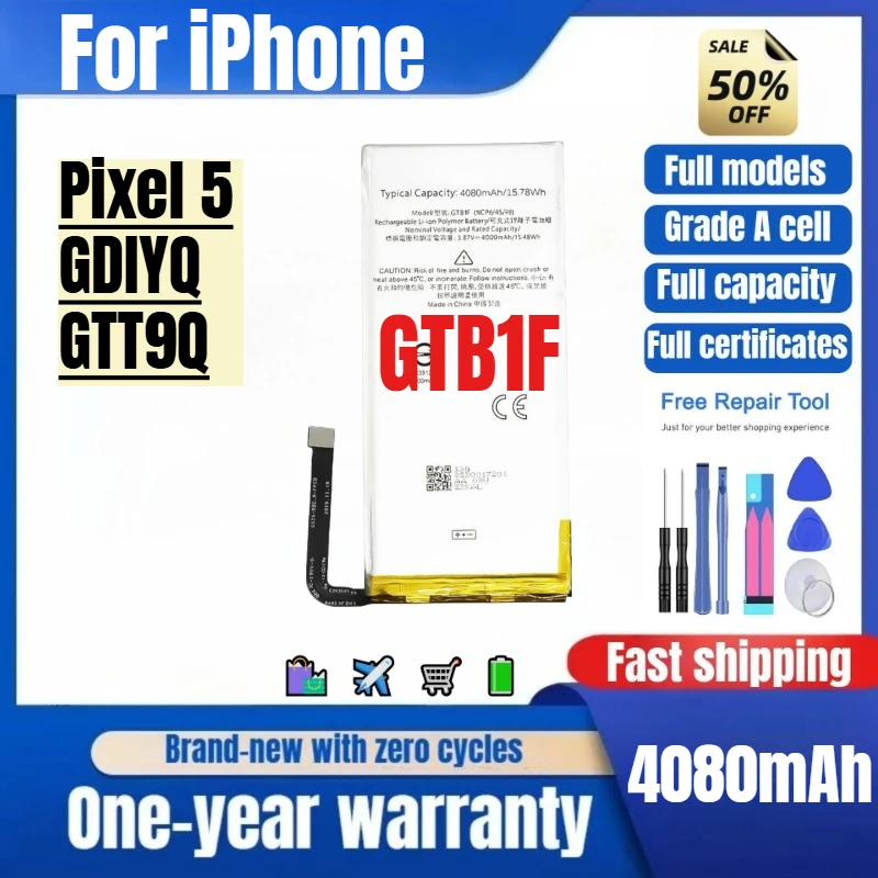 GTB1F for Google Pixel 5/GDIYQ/GTT9Q Phone Battery High Quality High Capacity Replacement Bateria Grade A Cell with Tools
GTB1F for Google Pixel 5/GDIYQ/GTT9Q Phone Battery High Quality High Capacity Replacement Bateria Grade A Cell with Tools