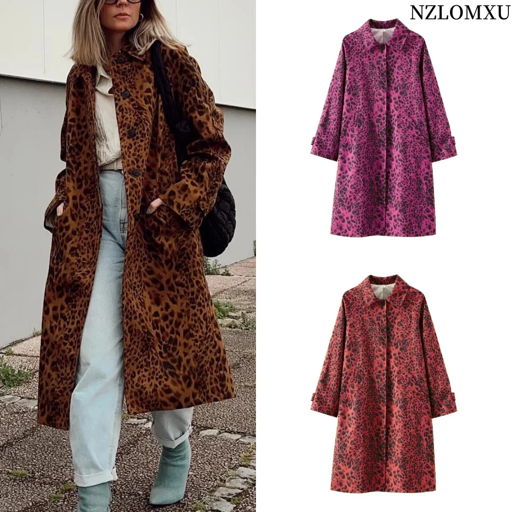 2024 Women Vintage Leopard Print Lapel Jacket Coat Female Long Sleeve Hidden Buckle Pocket Loose Slim Overcoat TRAF
2024 Women Vintage Leopard Print Lapel Jacket Coat Female Long Sleeve Hidden Buckle Pocket Loose Slim Overcoat TRAF