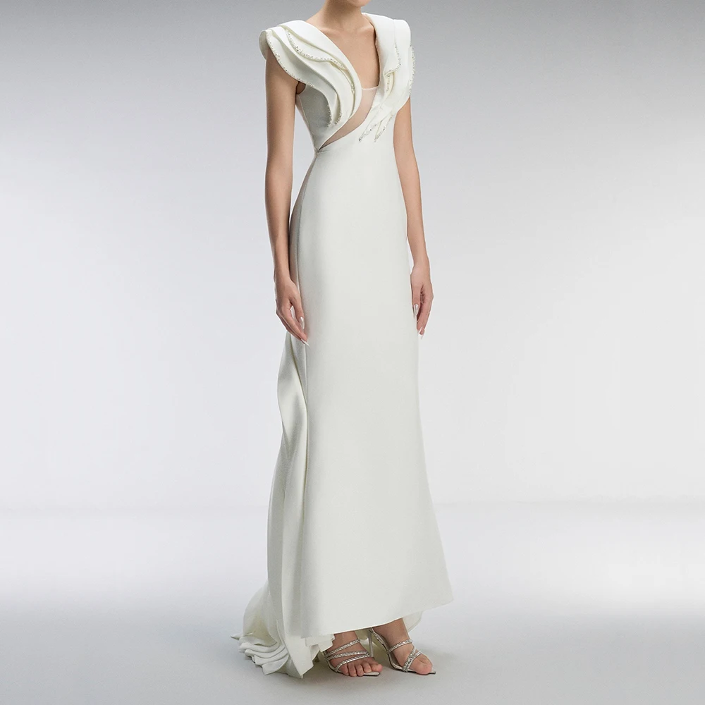 Customized Mermaid Evening Dresses Floor-length V-neck Sleeveless Prom Gown Fsahion Tiered Sequined Simple Draped Party Gown
Customized Mermaid Evening Dresses Floor-length V-neck Sleeveless Prom Gown Fsahion Tiered Sequined Simple Draped Party Gown