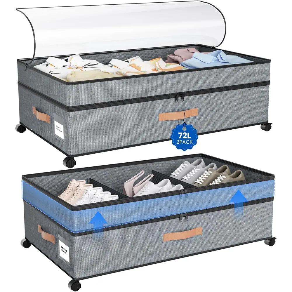 Large 72L Wheeled Under Bed Storage Box with Lids, Adjustable for Clothes, Shoes, Blankets - Grey
Large 72L Wheeled Under Bed Storage Box with Lids, Adjustable for Clothes, Shoes, Blankets - Grey