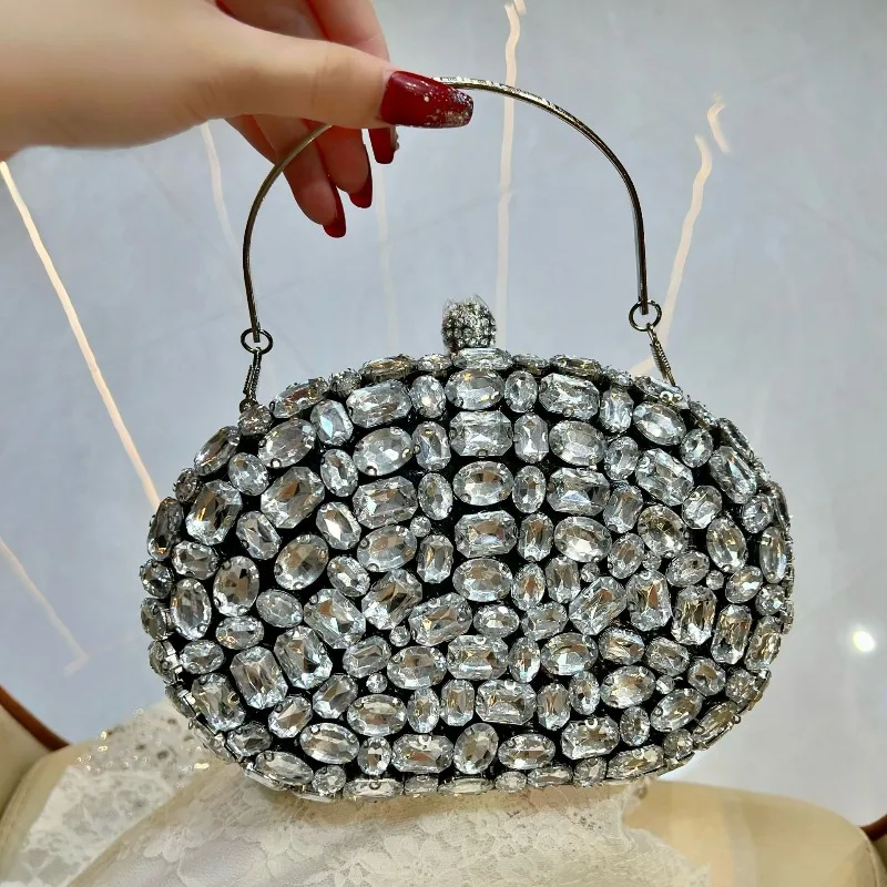 Crystal Beaded Clutch Bag Luxury Round Shape Clear Rhinestone Evening Purse for Women Wedding Guest Shiny Party Handbags Silver
Crystal Beaded Clutch Bag Luxury Round Shape Clear Rhinestone Evening Purse for Women Wedding Guest Shiny Party Handbags Silver