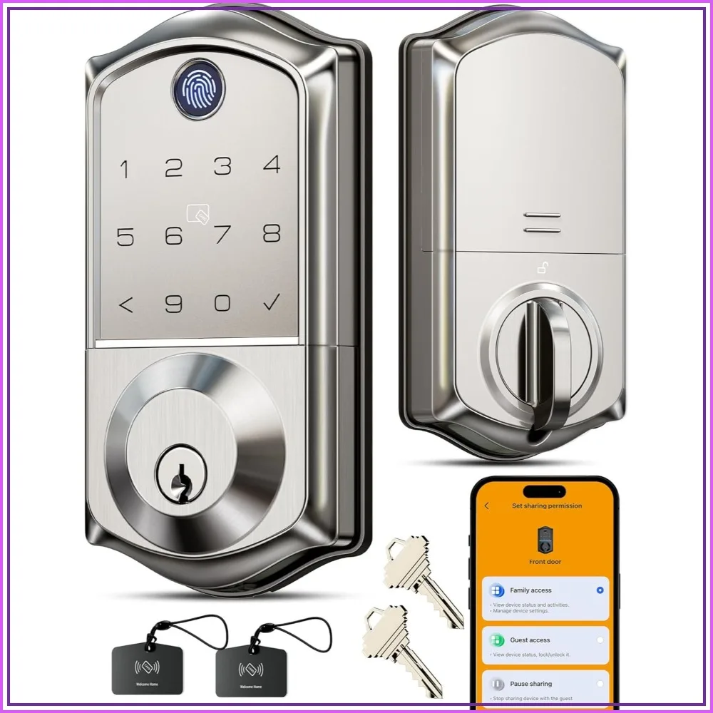 Fingerprint Smart Door Lock, App Control, 8-in-1 Keyless Entry, Auto Lock, Emergency Power Port, Electronic Touchscreen Keypad, Biometric Smart Locks for Front Door
Fingerprint Smart Door Lock, App Control, 8-in-1 Keyless Entry, Auto Lock, Emergency Power Port, Electronic Touchscreen Keypad, Biometric Smart Locks for Front Door