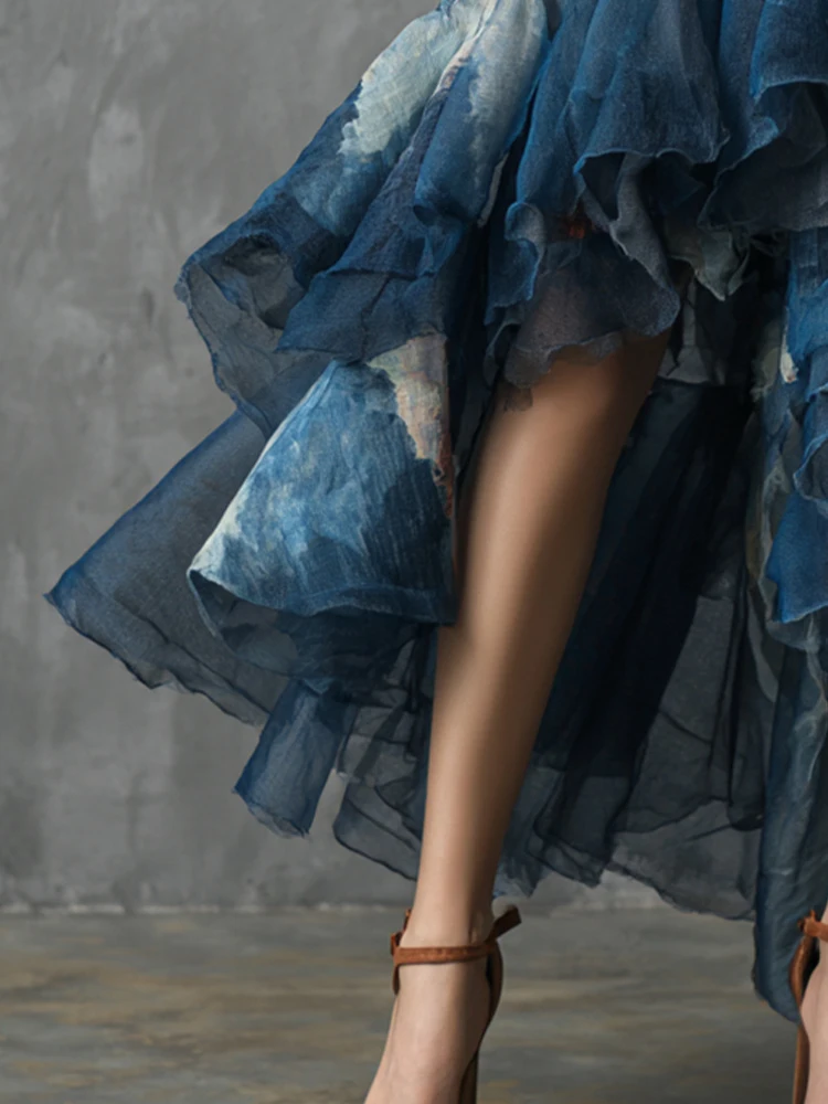 Women's Organza Splice Denim Ruffle Maxi Skirt High Waisted Asymmetrical Sheer Tulle Layered Skirt Female Fashion Skirts
Women's Organza Splice Denim Ruffle Maxi Skirt High Waisted Asymmetrical Sheer Tulle Layered Skirt Female Fashion Skirts