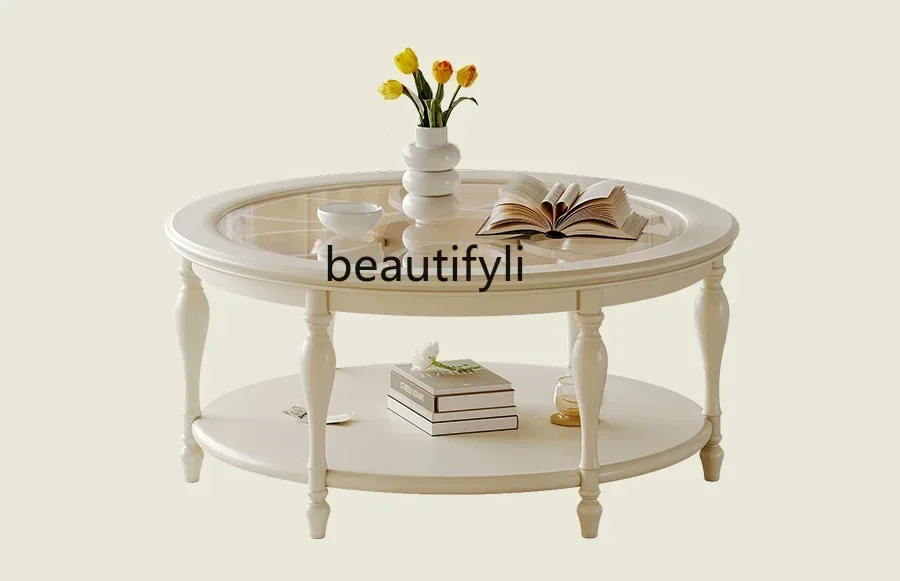 C French cream wind round coffee table, modern simple small apartment living room home tempered glass tea table
C French cream wind round coffee table, modern simple small apartment living room home tempered glass tea table