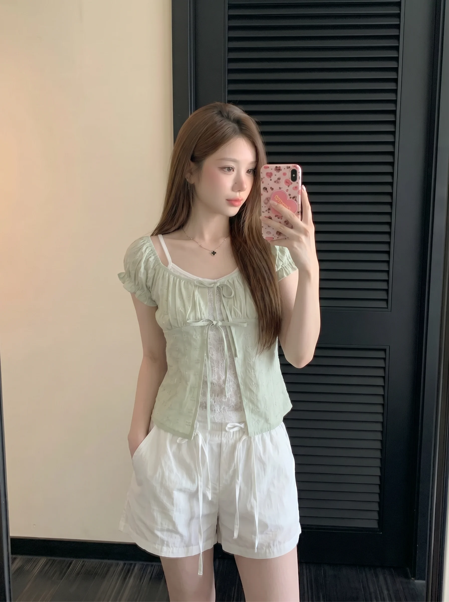 Sweet Style Lace Knot Splice Belted Shirt Women's Summer Fake Two-Piece Slimming Green Top Elegant Fashionable
Sweet Style Lace Knot Splice Belted Shirt Women's Summer Fake Two-Piece Slimming Green Top Elegant Fashionable