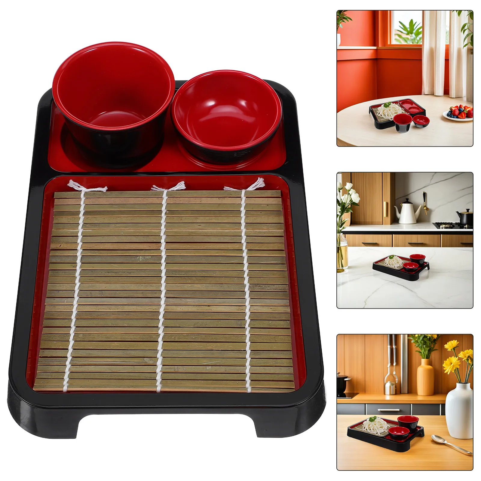 Cold Noodle Serving Tray with Bamboo Mat Soba Plate Dipping Cup Kit Japanese Style Plastic Food Dish Elegant Dinnerware
Cold Noodle Serving Tray with Bamboo Mat Soba Plate Dipping Cup Kit Japanese Style Plastic Food Dish Elegant Dinnerware