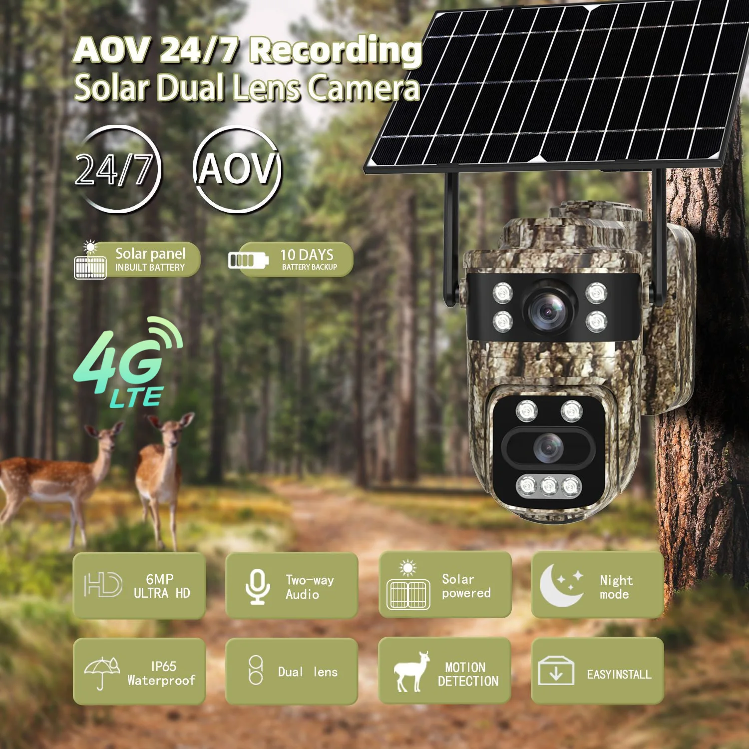 6MP 4G Solar Camera Outdoor Surveillance Cameras Dual Len PIR Human/Animal Detection PTZ Auto Tracking Color Night Vision CCTV
6MP 4G Solar Camera Outdoor Surveillance Cameras Dual Len PIR Human/Animal Detection PTZ Auto Tracking Color Night Vision CCTV