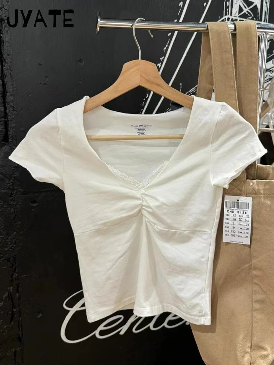 Sweet White Lace Trim Bow Crop Tops Women Summer New Cotton V-neck Slim Sexy Short Sleeve Tees Vintage Cute Simple Y2K T-shirts
Sweet White Lace Trim Bow Crop Tops Women Summer New Cotton V-neck Slim Sexy Short Sleeve Tees Vintage Cute Simple Y2K T-shirts