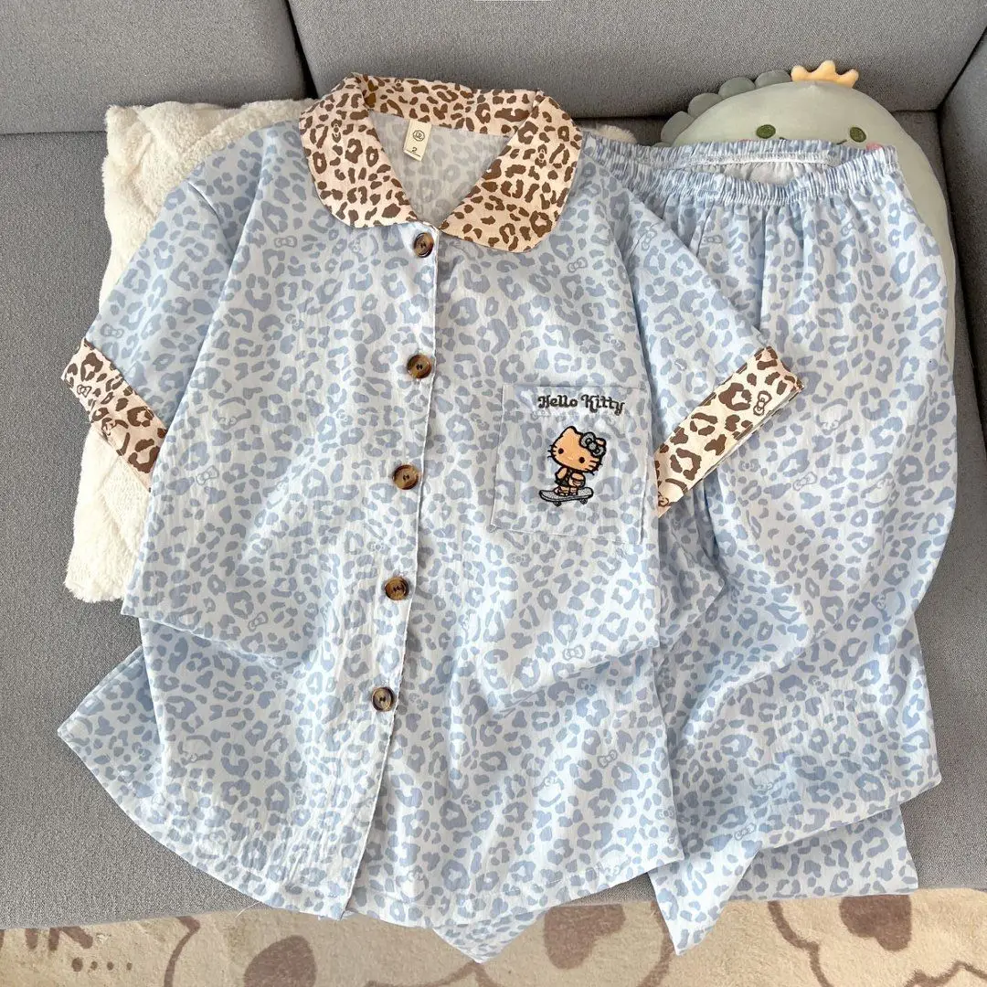 Cartoon 2Pcs Hello Kitty Women Pajama Set Summer Sanrio Anime Print Collar Blue Short Sleeve Soft Y2K Fashion Casual Homewear
Cartoon 2Pcs Hello Kitty Women Pajama Set Summer Sanrio Anime Print Collar Blue Short Sleeve Soft Y2K Fashion Casual Homewear