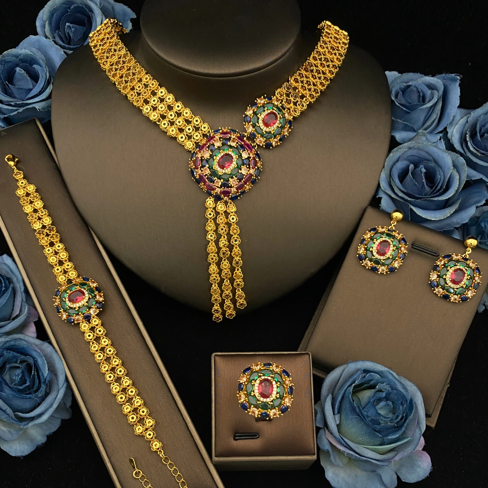 JRH Fashion Party Zircon Women's Jewelry Set Square Drop Earrings Necklace Ring Bracelet Dubai Saudi Accessory
JRH Fashion Party Zircon Women's Jewelry Set Square Drop Earrings Necklace Ring Bracelet Dubai Saudi Accessory