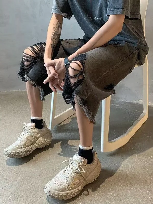Summer Thin Men's Denim Shorts Low Waist Five-Quarter Length Straight Leg Loose Fit Trendy Brand Jeans Casual Daily Wear
Summer Thin Men's Denim Shorts Low Waist Five-Quarter Length Straight Leg Loose Fit Trendy Brand Jeans Casual Daily Wear