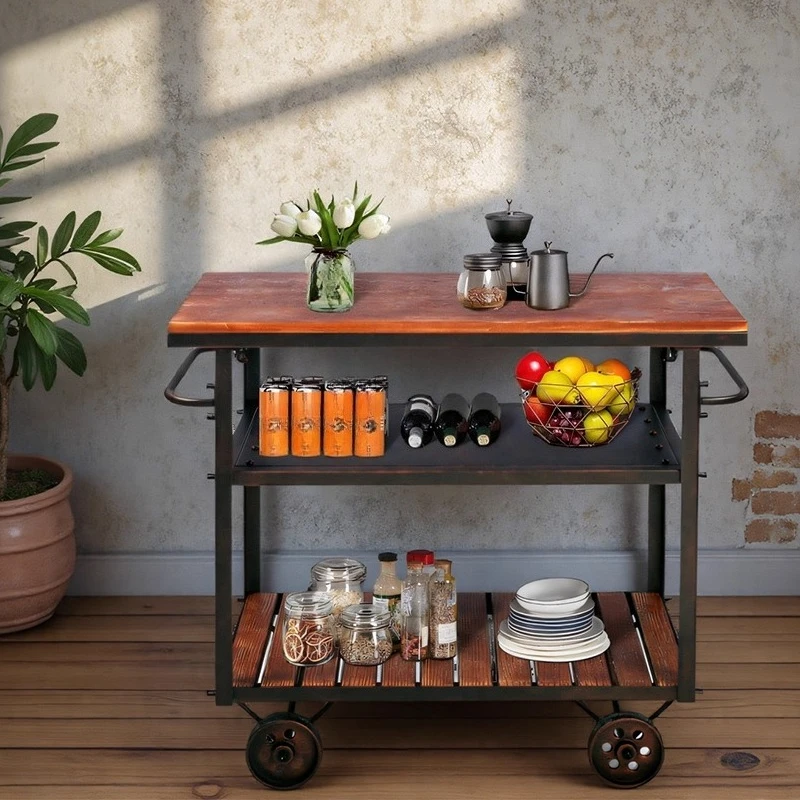 Retro industrial style wrought iron solid wood dining car, wine and tea trolley, three-layer mobile trolley, kitchen rack
Retro industrial style wrought iron solid wood dining car, wine and tea trolley, three-layer mobile trolley, kitchen rack