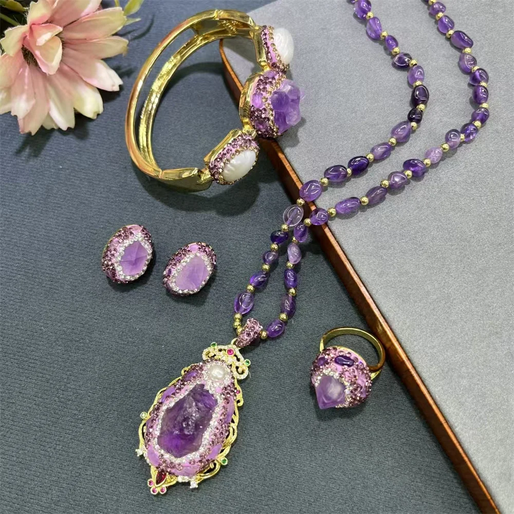 Natural Amethyst Gemstone Necklace, Women's Jewelry Set, Trendy, Noble, Luxurious, Ladies' Banquet Clothing Accessories
Natural Amethyst Gemstone Necklace, Women's Jewelry Set, Trendy, Noble, Luxurious, Ladies' Banquet Clothing Accessories
