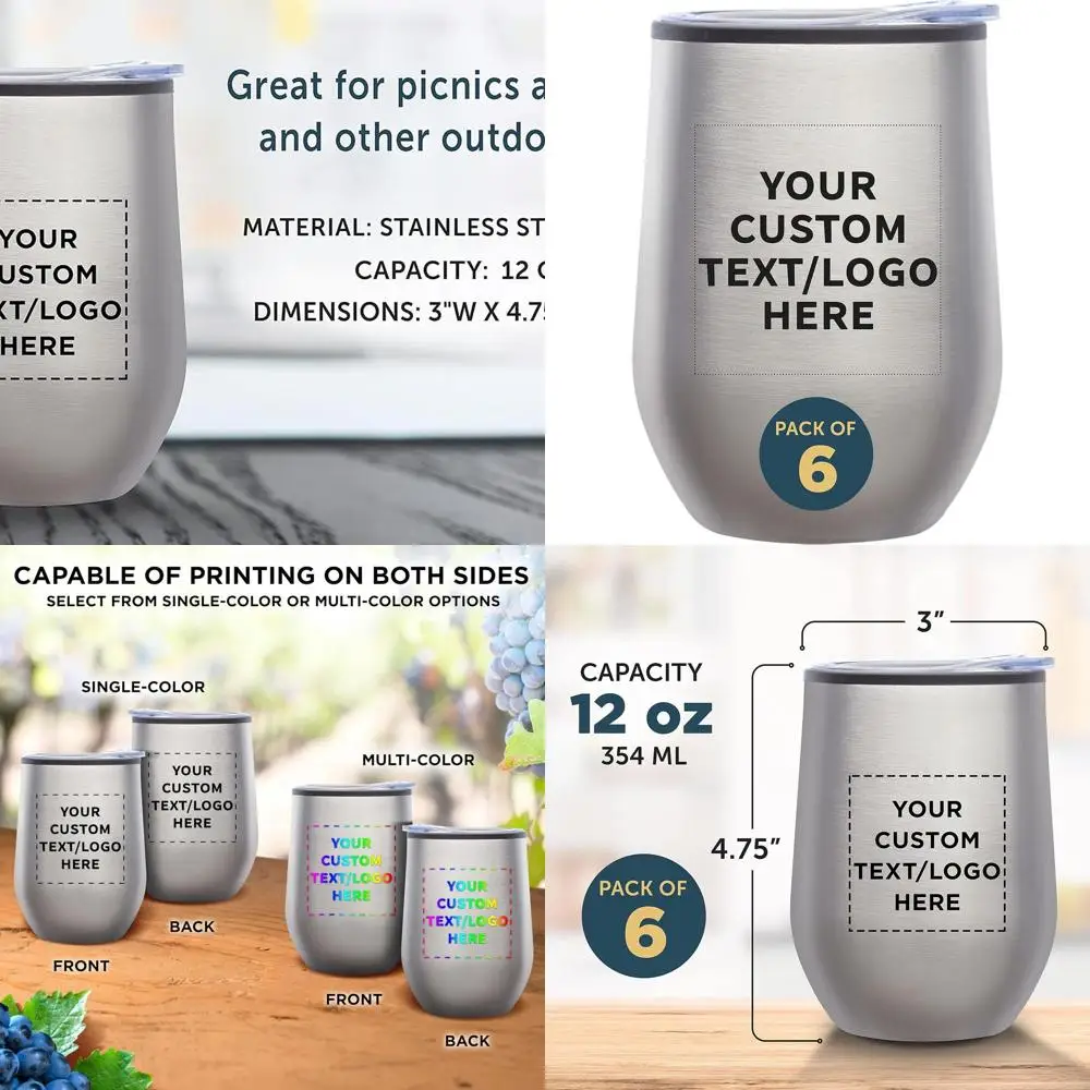 Set of 6 Personalized 12 oz Stemless Wine Tumblers - Insulated, Ideal for Beverages, Silver
Set of 6 Personalized 12 oz Stemless Wine Tumblers - Insulated, Ideal for Beverages, Silver