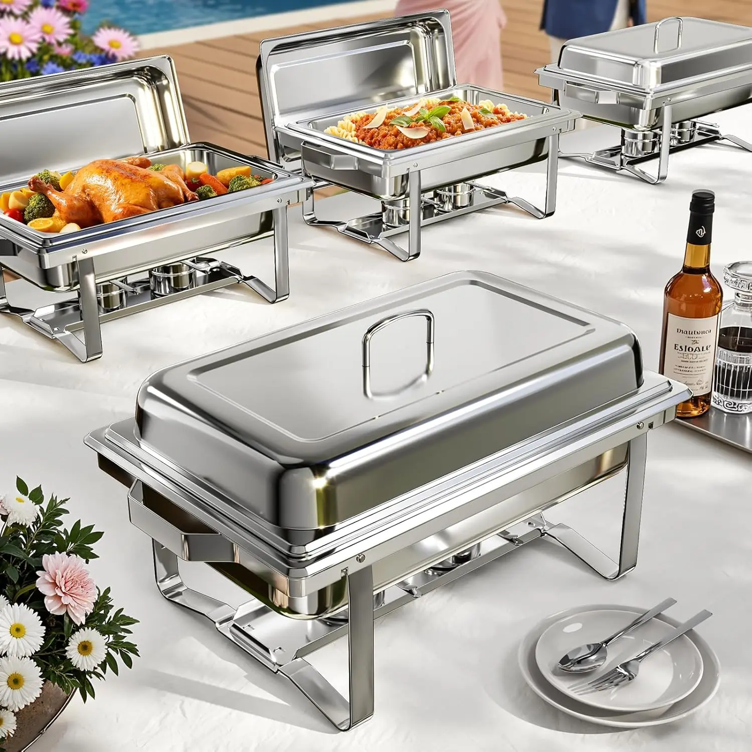 9QT Stainless Steel Chafing Dish Set of 4, Buffet Warmer with Foldable Frame, Silver
9QT Stainless Steel Chafing Dish Set of 4, Buffet Warmer with Foldable Frame, Silver