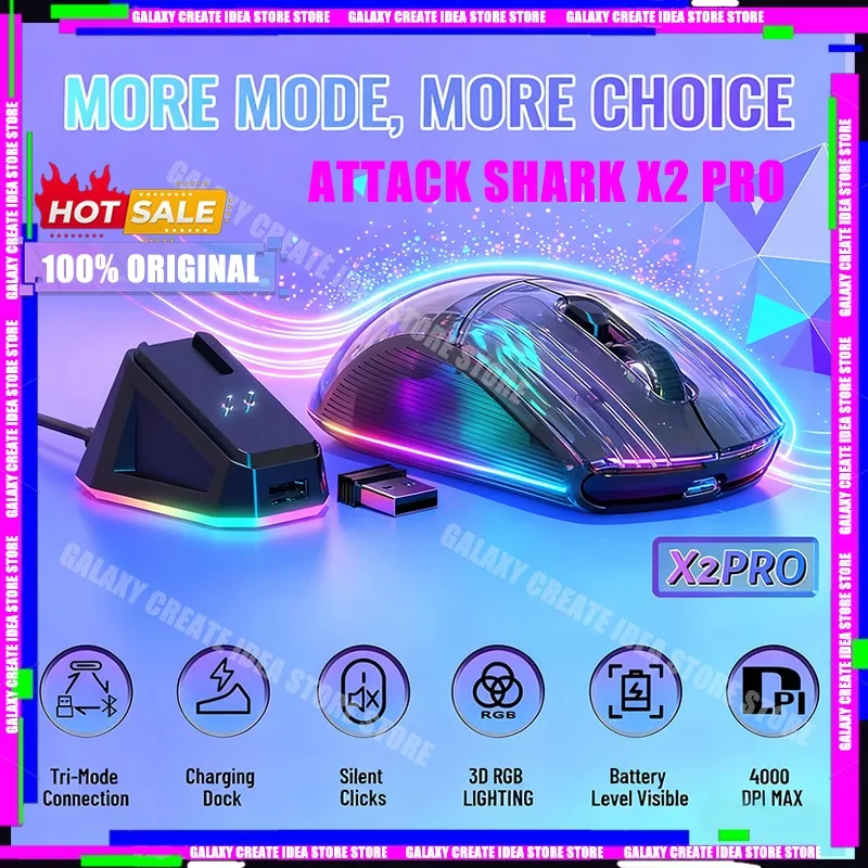 Attack Shark X2PRO Bluetooth-мышь, трехрежимная RGB подсветка, магнитная зарядка, прозрачный индикатор заряда батареи, магнитная зарядная док-станция
Attack Shark X2PRO Bluetooth-мышь, трехрежимная RGB подсветка, магнитная зарядка, прозрачный индикатор заряда батареи, магнитная зарядная док-станция