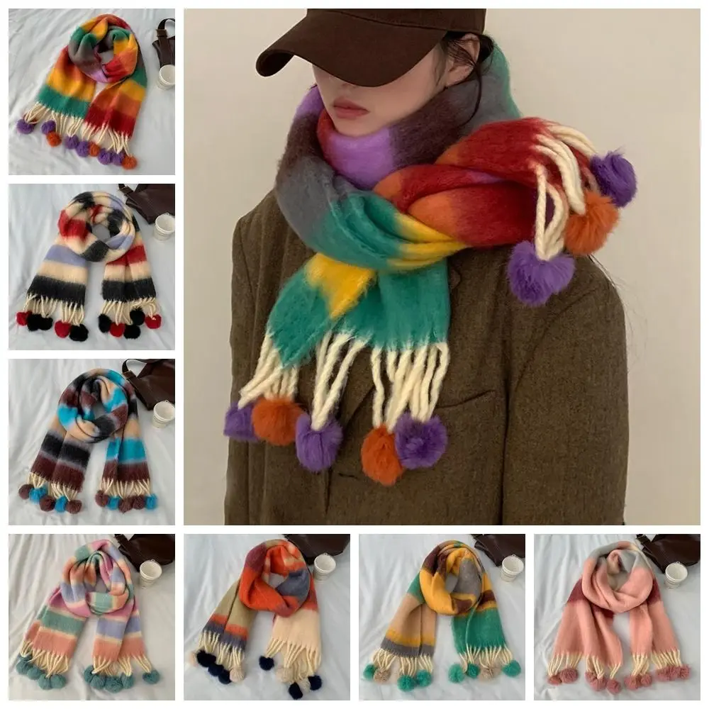 Warm Stripe Rainbow Striped Scarf Hairball Cashmere Shawl Winter Cashmere Scarves Wool Scarves Tassel Mohair Long Shawl Girl
Warm Stripe Rainbow Striped Scarf Hairball Cashmere Shawl Winter Cashmere Scarves Wool Scarves Tassel Mohair Long Shawl Girl