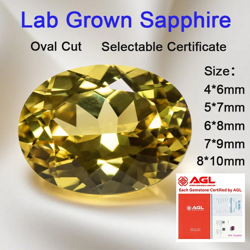 Lab Grown Sapphire Loose Stone Oval Shape Canary Yellow Color VVS1 Charms Beads for Jewelry Making Selectable AGL Certificate
Lab Grown Sapphire Loose Stone Oval Shape Canary Yellow Color VVS1 Charms Beads for Jewelry Making Selectable AGL Certificate
