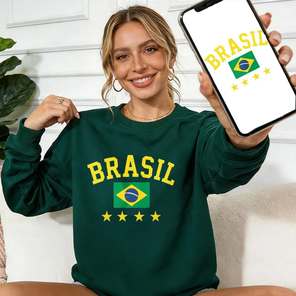 2026 Women's Brasil Soccer Sweatshirt Brazilian Flag 5 Stars Graphic Crewneck Long Sleeve Casual Football Fan Pullover Top
2026 Women's Brasil Soccer Sweatshirt Brazilian Flag 5 Stars Graphic Crewneck Long Sleeve Casual Football Fan Pullover Top