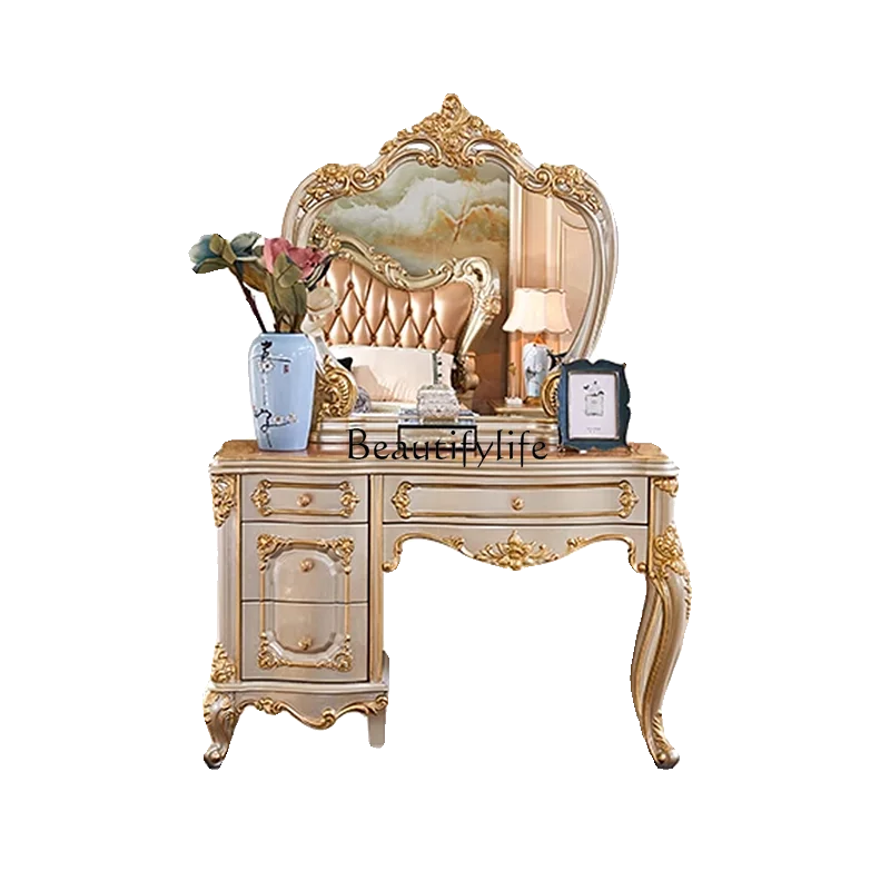 European-style all-solid wood dresser, luxury makeup table, storage cabinet, integrated multi-function 
European-style all-solid wood dresser, luxury makeup table, storage cabinet, integrated multi-function