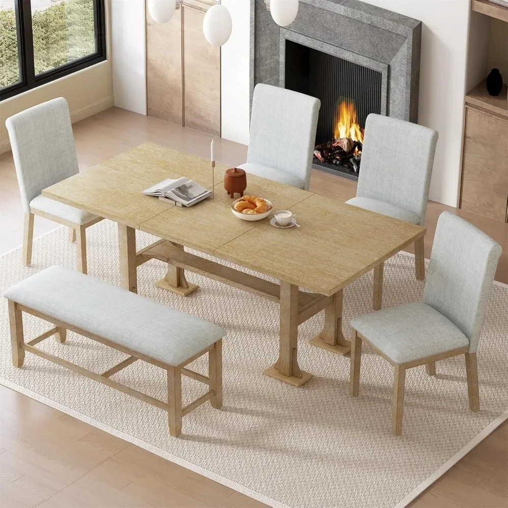 Farmhouse Dining Table Set - 76" Extendable Tabletop with Removable Leaf & 6-Piece Kitchen Furniture Set
Farmhouse Dining Table Set - 76" Extendable Tabletop with Removable Leaf & 6-Piece Kitchen Furniture Set