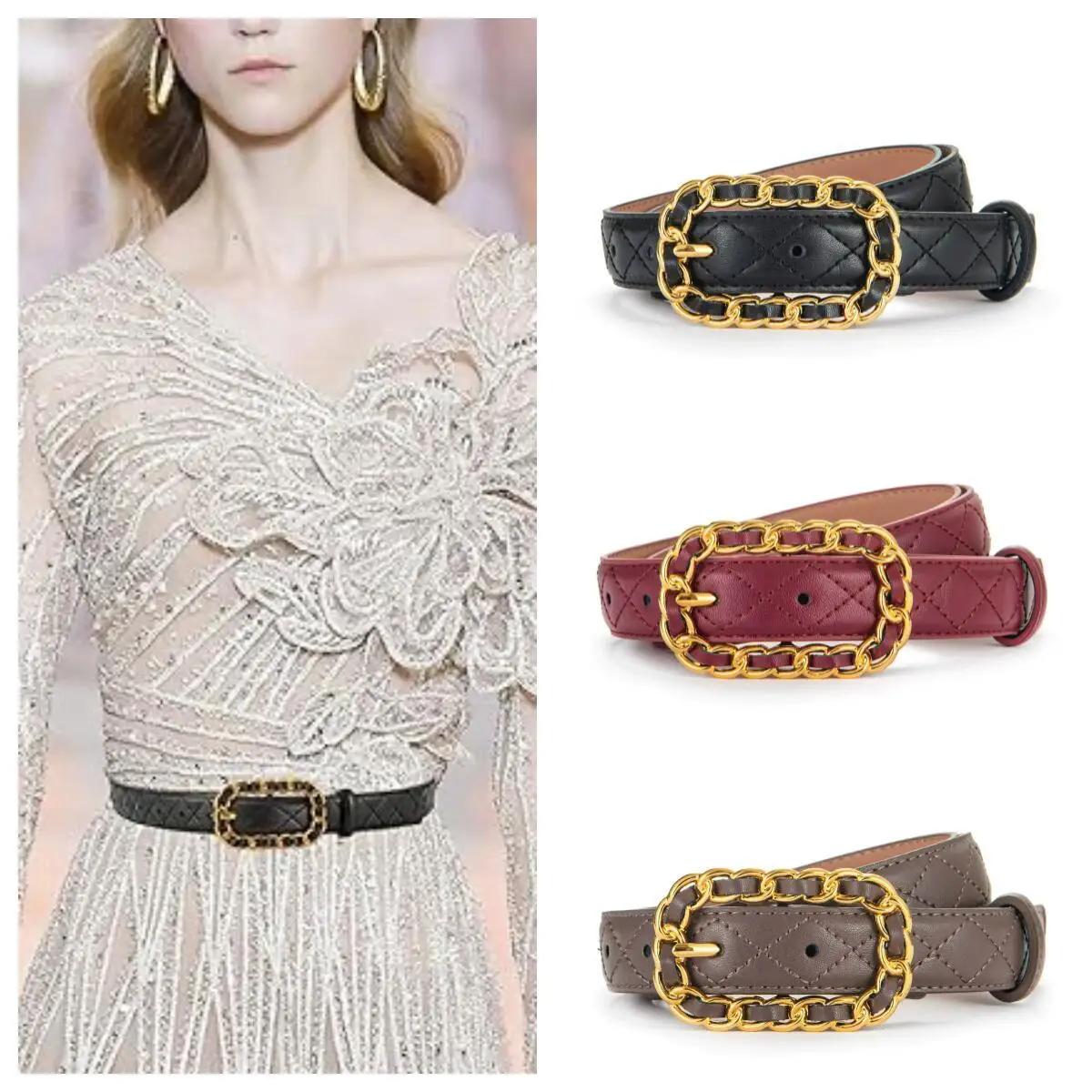 2025 New Fashion Belt Women 107cm Cowskin Leather Material Metal Chains Pin Buckle Rhombic Pattern Luxury Brand Designer Belt
2025 New Fashion Belt Women 107cm Cowskin Leather Material Metal Chains Pin Buckle Rhombic Pattern Luxury Brand Designer Belt