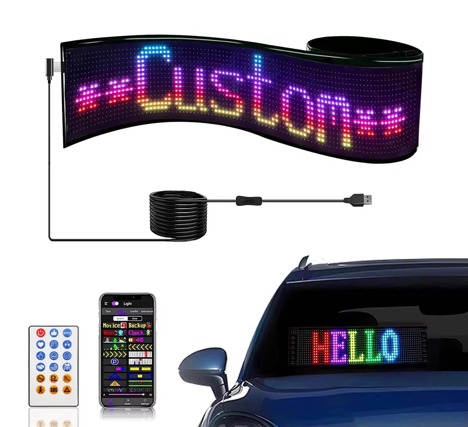 Car LED Sign DIY Programmable Scrolling LED Display USB 5V Flexible LED Matrix Panel Bluetooth App Animation Light Sign for Car
Car LED Sign DIY Programmable Scrolling LED Display USB 5V Flexible LED Matrix Panel Bluetooth App Animation Light Sign for Car