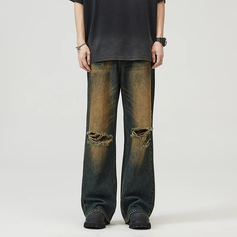 American Style Male Denim Pants Hole Worn-out Design Cleanfit Straight Wide Leg Jeans Men Loose Fit Distressed Washed
American Style Male Denim Pants Hole Worn-out Design Cleanfit Straight Wide Leg Jeans Men Loose Fit Distressed Washed