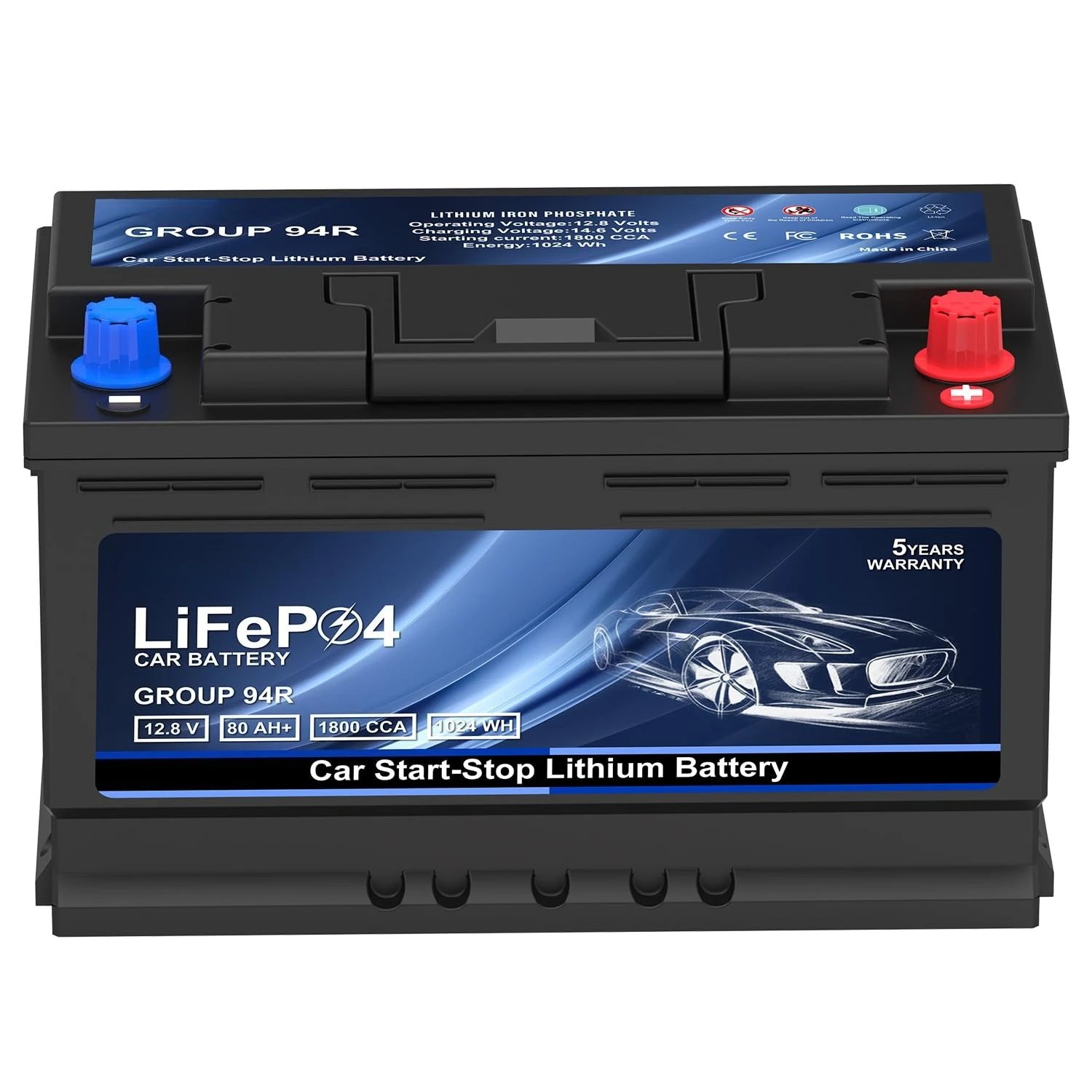 GROUP 94R High Performance LiFePO4 12.8V 80AH 1024WH Automotive Lithium Battery with 1800 CCA-Durable Reliable for, Customized
GROUP 94R High Performance LiFePO4 12.8V 80AH 1024WH Automotive Lithium Battery with 1800 CCA-Durable Reliable for, Customized