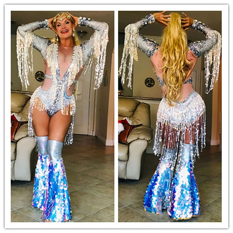 Silver Sequin Tassel Diamond Long Sleeved Jumpsuit Bar Nightclub Holiday Party Female Singer Leading Dance Stage Clothing
Silver Sequin Tassel Diamond Long Sleeved Jumpsuit Bar Nightclub Holiday Party Female Singer Leading Dance Stage Clothing