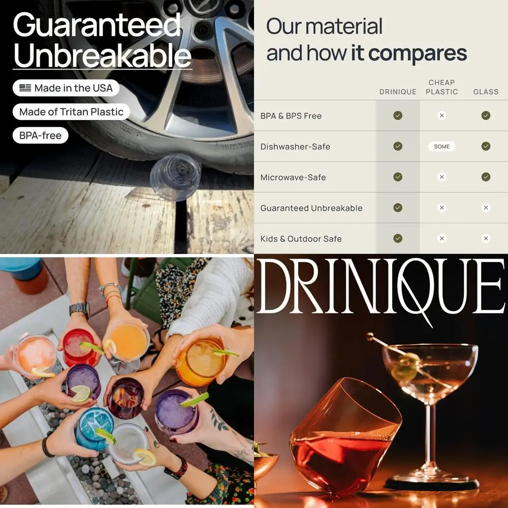 Set of 4 12 oz Unbreakable Plastic Stemless Wine Glasses, Made in USA, Reusable, BPA Free, Shatterproof for Indoor & Outdoor Use
Set of 4 12 oz Unbreakable Plastic Stemless Wine Glasses, Made in USA, Reusable, BPA Free, Shatterproof for Indoor & Outdoor Use