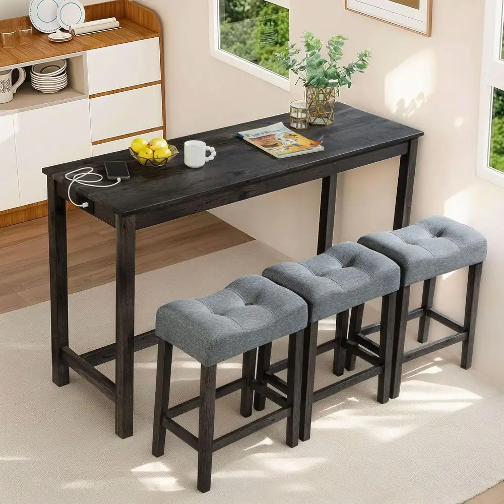 4-Piece Bar Height Table Set with Power Outlet, Padded Stools, Ideal for Small Spaces, Industrial Gray
4-Piece Bar Height Table Set with Power Outlet, Padded Stools, Ideal for Small Spaces, Industrial Gray