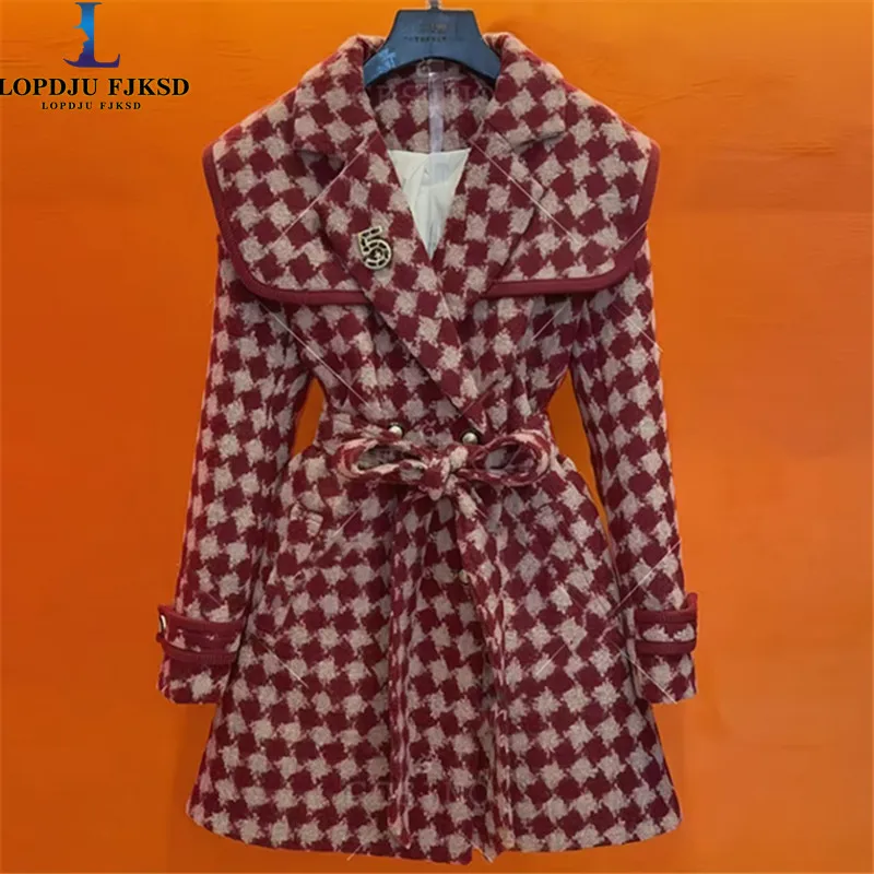 Women's Double Breasted Plaid Coat, Woolen Jacket ,Adjustable Waist Tops, Female Clothes, Sweet, New, Autumn, Winter,2025
Women's Double Breasted Plaid Coat, Woolen Jacket ,Adjustable Waist Tops, Female Clothes, Sweet, New, Autumn, Winter,2025