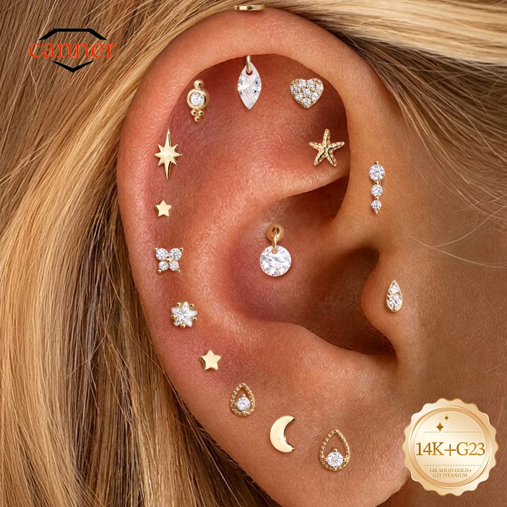 CANNER 14K Solid Gold Dainty Geometric CZ G23 Titanium Flat Back Piercing Earrings Hypoallergenic Cartilage Tragus Helix Studs
CANNER 14K Solid Gold Dainty Geometric CZ G23 Titanium Flat Back Piercing Earrings Hypoallergenic Cartilage Tragus Helix Studs