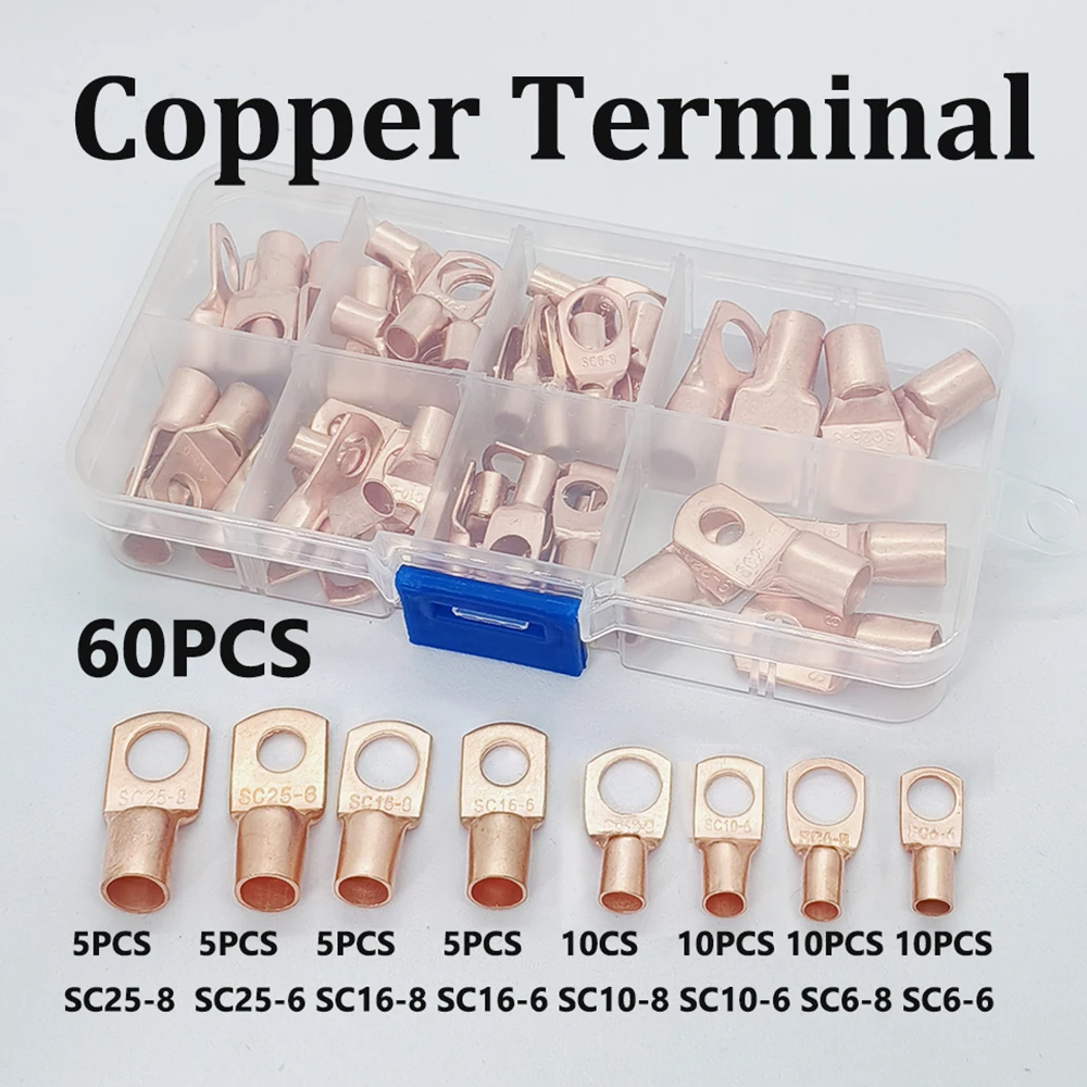 1Set/60PCS Wire Lug Connector Ring SC6-25 Copper Connectors Bare Cable Electric Crimp Terminal Connector Kit/set
1Set/60PCS Wire Lug Connector Ring SC6-25 Copper Connectors Bare Cable Electric Crimp Terminal Connector Kit/set