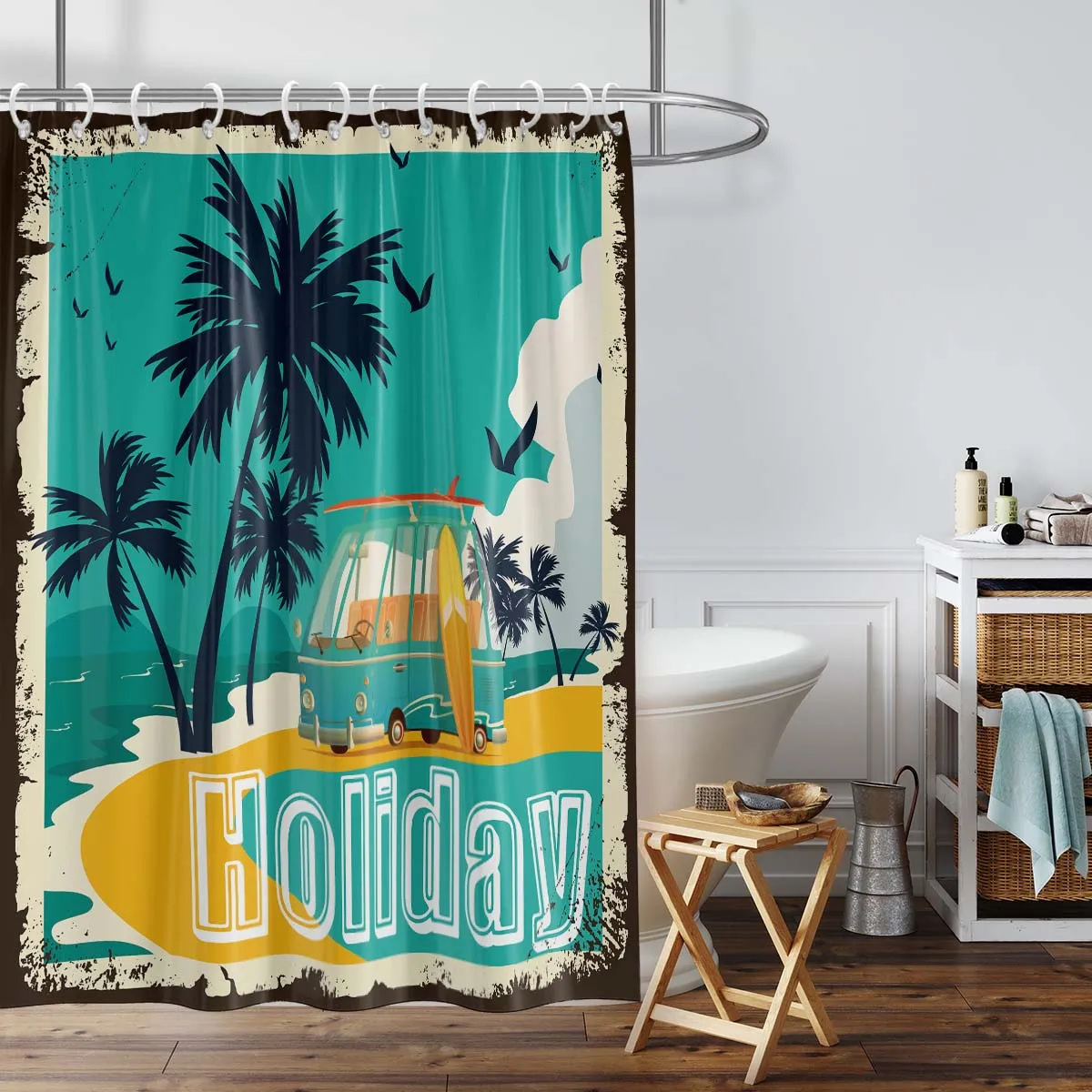 1PC Summer holiday pattern printed shower curtain, waterproof, with 12 hooks, for bathroom showers, bathtub, home use
1PC Summer holiday pattern printed shower curtain, waterproof, with 12 hooks, for bathroom showers, bathtub, home use
