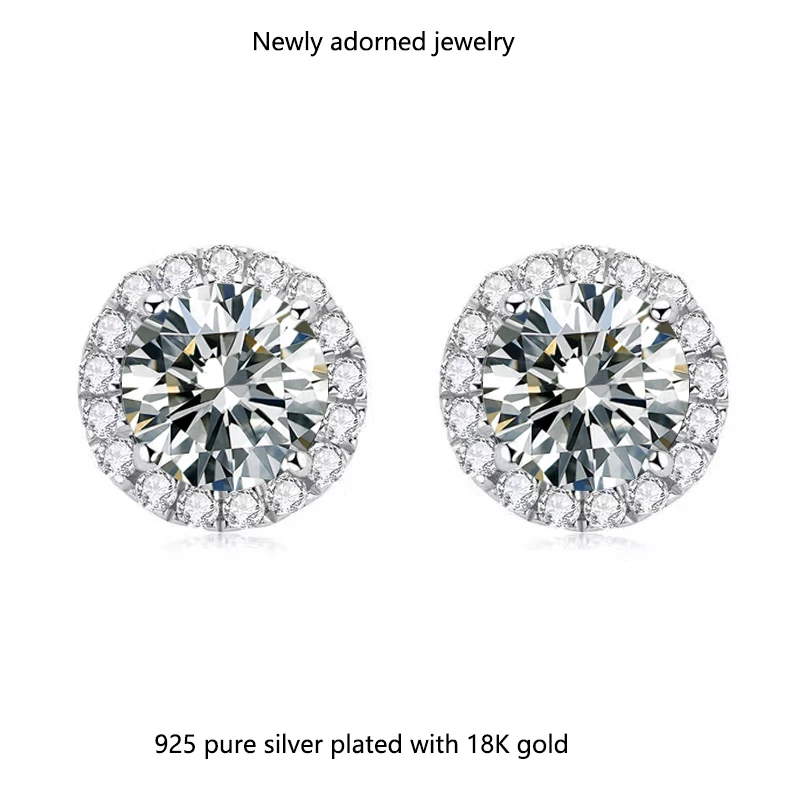 Серьги-гвоздики из мозонита, белое золото 18 карат с краминовым чистого серебра, ясность VVS1, 1-2 карата, подходят для свадеб, фестивалей, 
Серьги-гвоздики из мозонита, белое золото 18 карат с краминовым чистого серебра, ясность VVS1, 1-2 карата, подходят для свадеб, фестивалей,