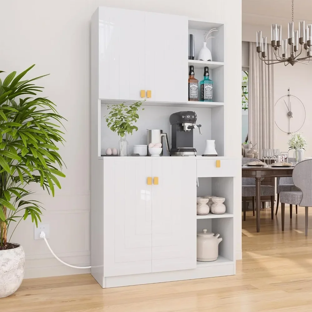 White Kitchen Pantry Cabinet, 71" Hutch Cabinet with Countertop & Power Outlet & Adjustable Shelves
White Kitchen Pantry Cabinet, 71" Hutch Cabinet with Countertop & Power Outlet & Adjustable Shelves