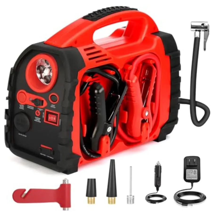 Jump Starter 1000Amp 12V Lead-Acid Battery Jump Starter with 260 PSI Air Compressor Jump Box for Up to 5.0L Gas and 5.0L Diesel
Jump Starter 1000Amp 12V Lead-Acid Battery Jump Starter with 260 PSI Air Compressor Jump Box for Up to 5.0L Gas and 5.0L Diesel