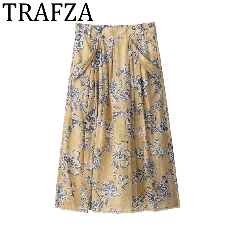 TRAFZA Woman 2025 Floral Print Skirt Mid-Rise Pockets Flared Midi Skirt for Women Loose Casual New Female Elegant Long Skirt
TRAFZA Woman 2025 Floral Print Skirt Mid-Rise Pockets Flared Midi Skirt for Women Loose Casual New Female Elegant Long Skirt 