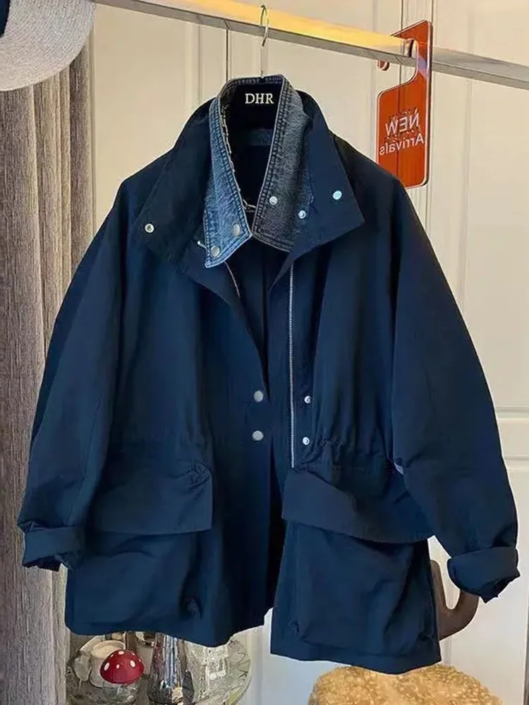 2025 Spring Autumn New Fake Two-Piece Spliced Outwear Women's Casual Joker Long-sleeved Jacket Workwear Long Trench Coat
2025 Spring Autumn New Fake Two-Piece Spliced Outwear Women's Casual Joker Long-sleeved Jacket Workwear Long Trench Coat